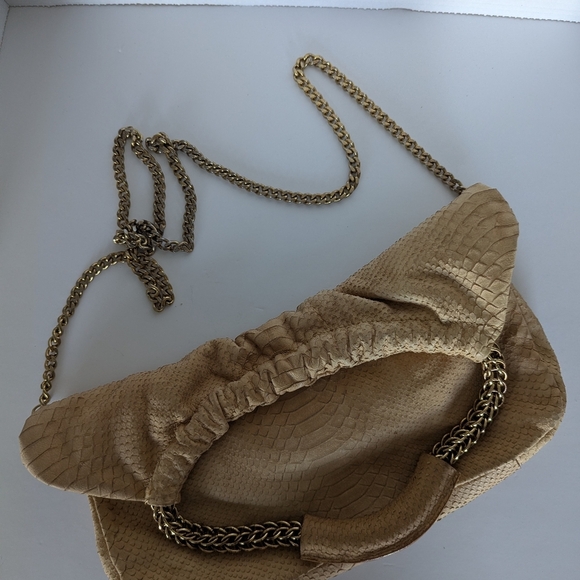 Stuart Weizman Camel Snake Skin Hobo Crossbody Bag with Gold Chain Strap - Picture 5 of 14